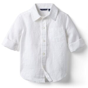 JANIE AND JACK 100% Linen Shirt Kids Size 3 White Button Up Long Sleeve